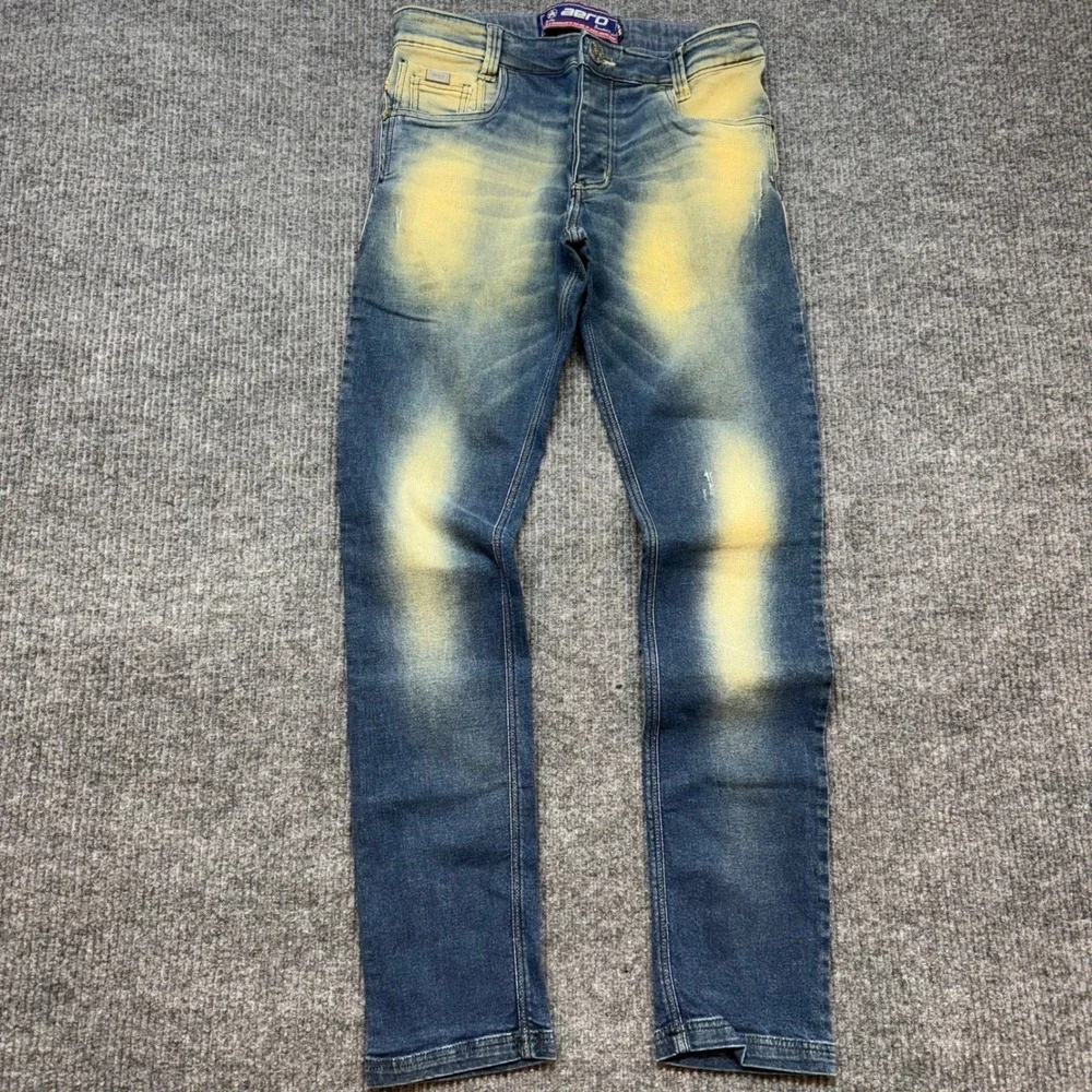 Aero Mens Size 42 33x33 Dirty Wash Jeans Mud Wash Button Fly Y2K Streetwear